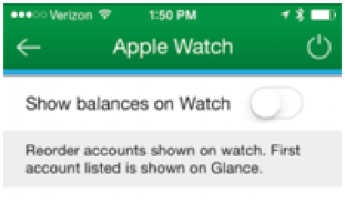 screenshot of show balances on watch toggle