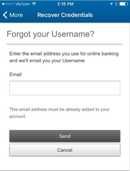screenshot of entering your email when you forgot your username